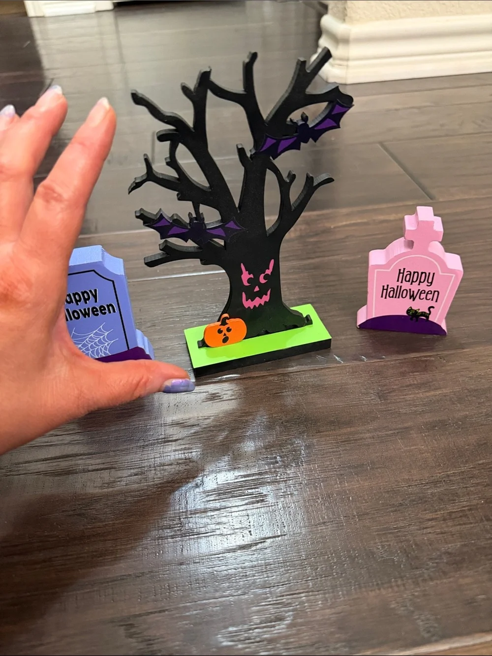 Halloween Décor Set - Black Tree with Purple and Pink Tombstones